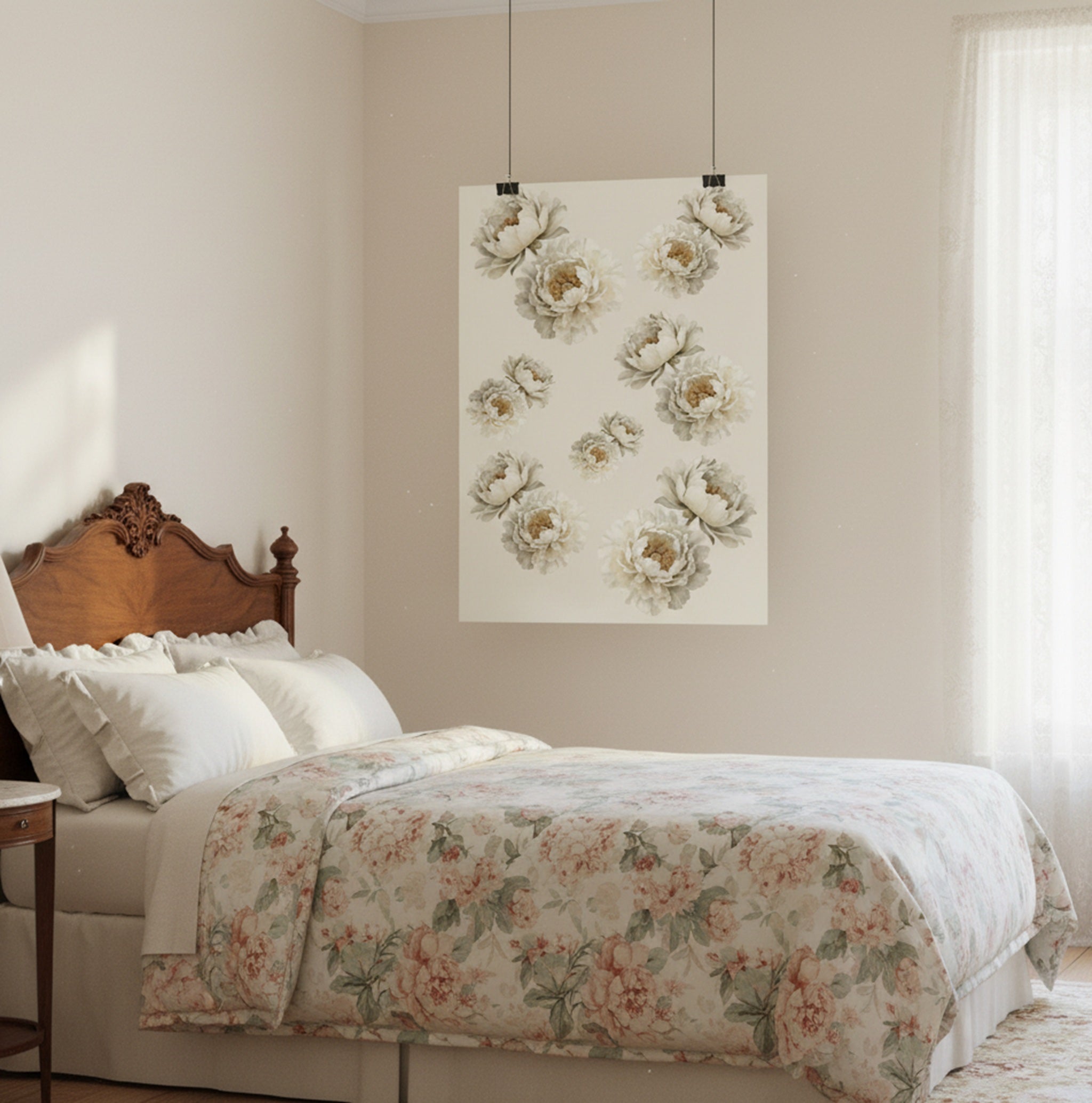 Affiche Botanique Pivoine Ivoire – Poster Floral Brillant - FlowR