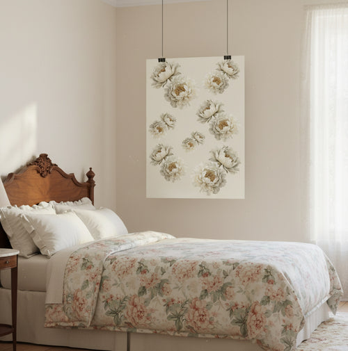 Affiche Botanique Pivoine Ivoire – Poster Floral Brillant - FlowR