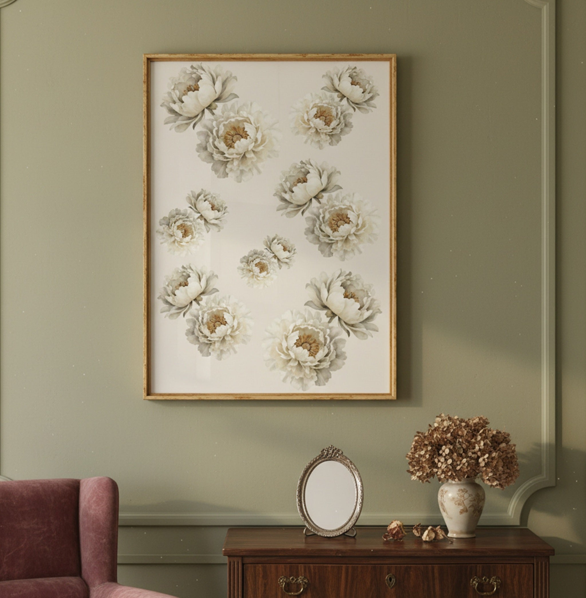 Affiche Botanique Pivoine Ivoire – Poster Floral Brillant - FlowR