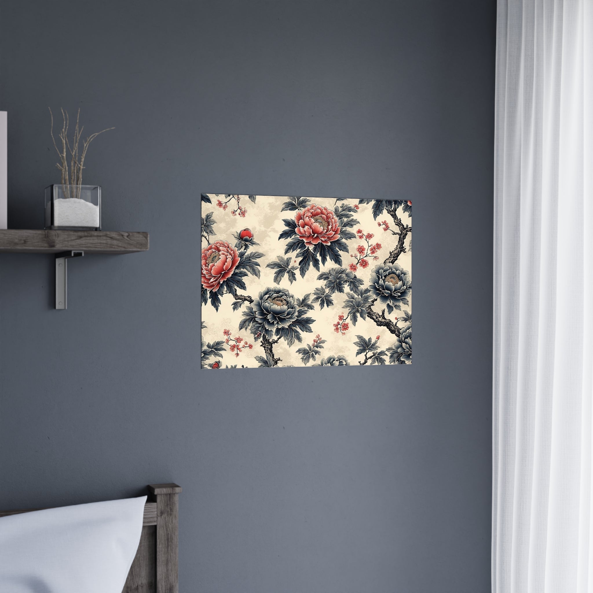 Affiche Florale Vintage – Pivoines Orientales Rose et Bleu - FlowR