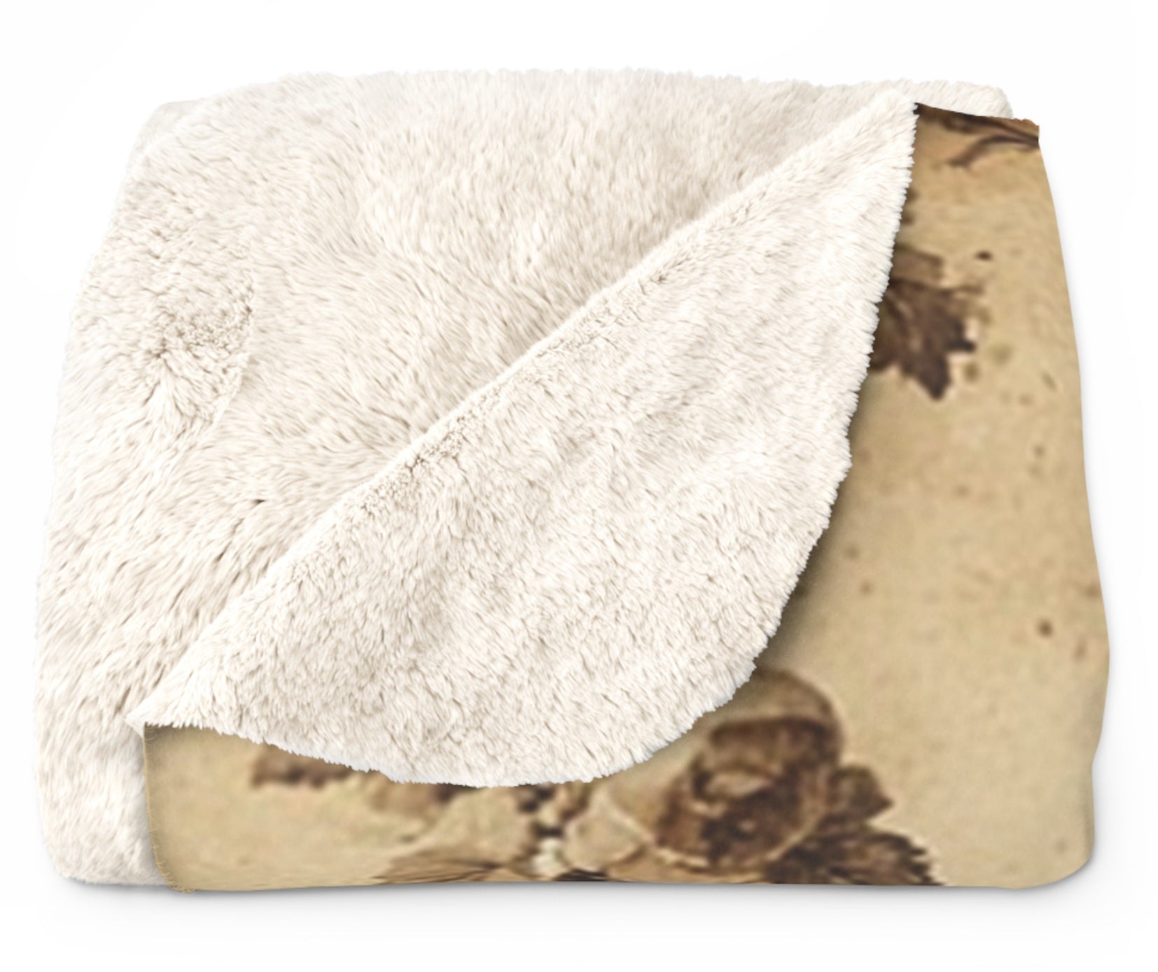 Plaid polaire Sherpa — Vintage motifs fleurs sepia patiné - FlowR