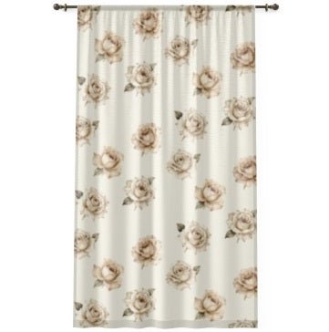 Rideau Floral Romantique – Roses vintage sepia en voile léger - FlowR