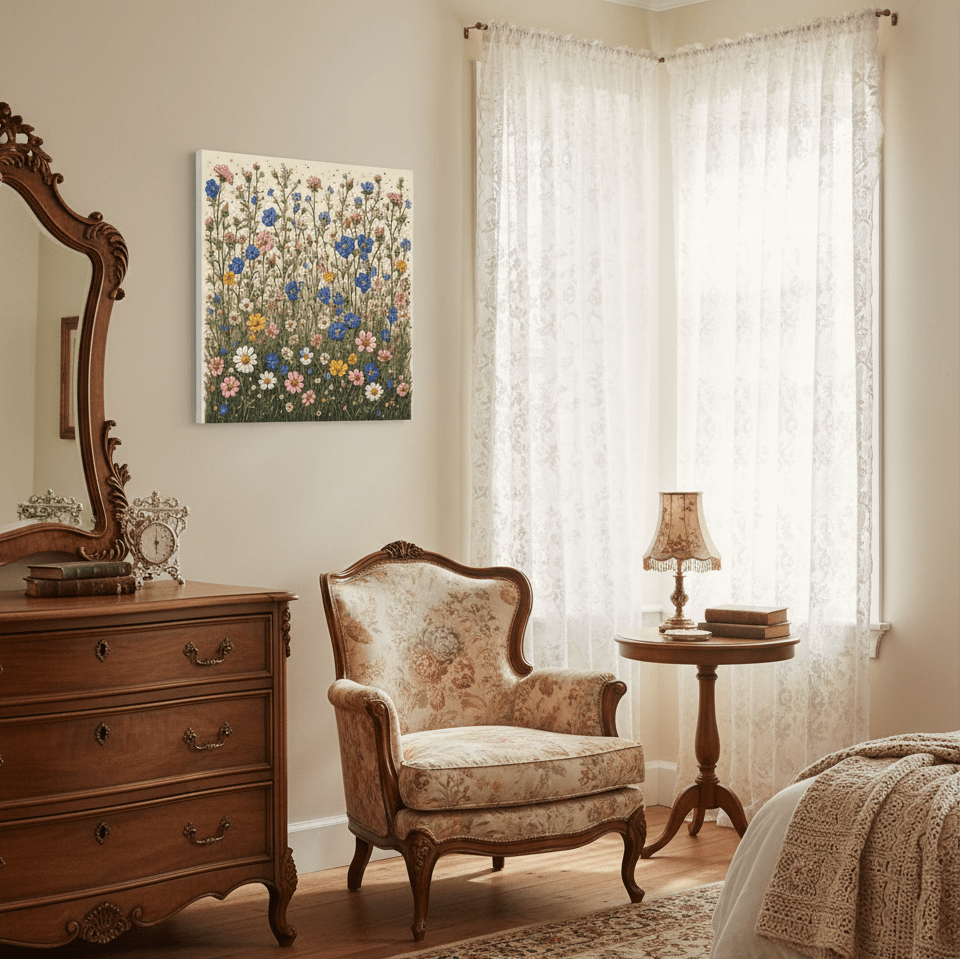 Tableau décoratif carré – Motif Millefleurs prairie bucolique - FlowR