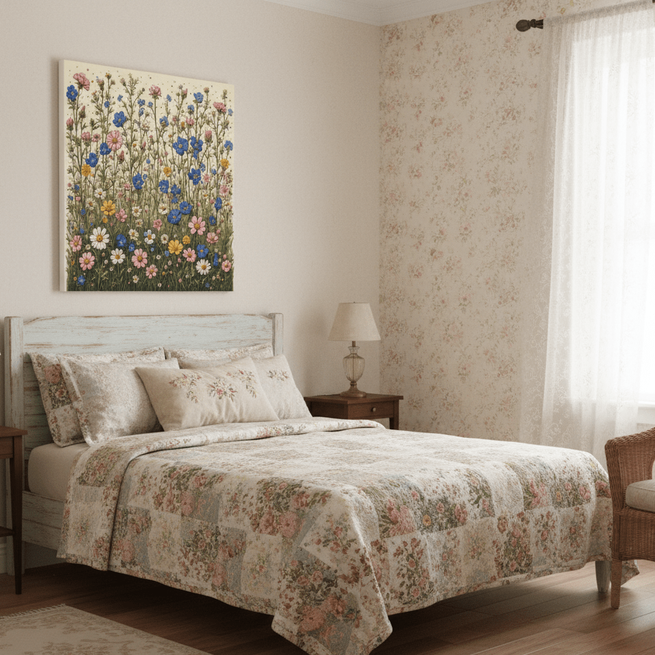 Tableau décoratif carré – Motif Millefleurs prairie bucolique - FlowR