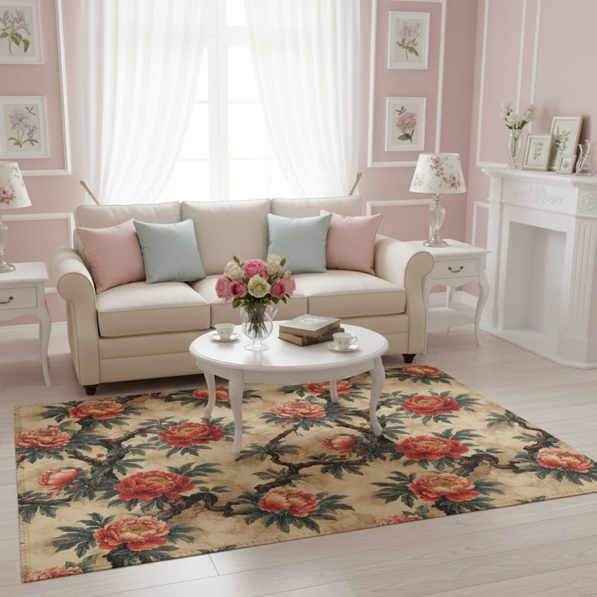 Tapis floral vintage – Roses anciennes Oriental sepia - FlowR