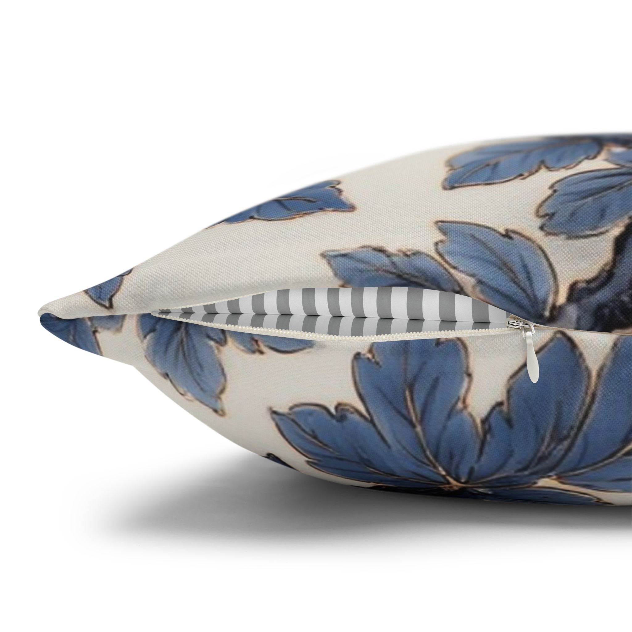 Housse de coussin décorative bleu – Motif fleurs vintage Pivoine - FlowR