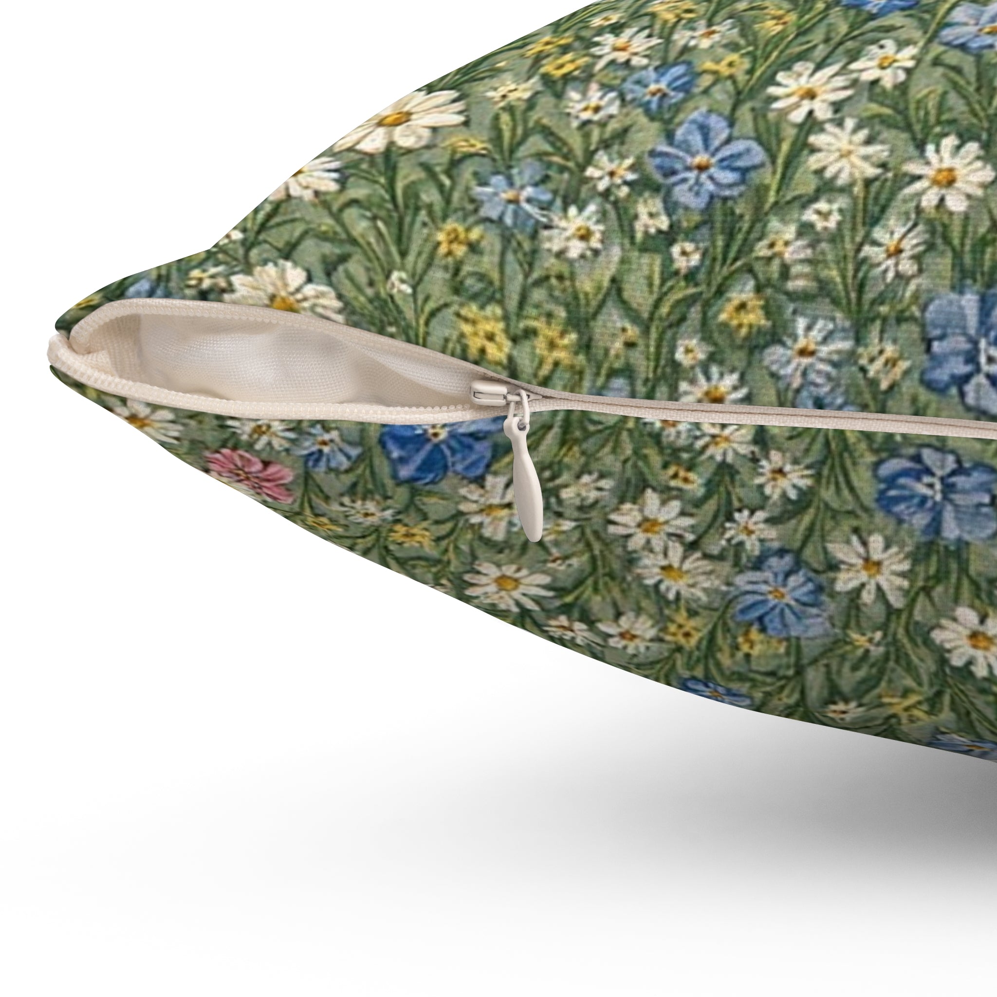 Oreiller décoratif chambre - millefleurs prairie fond vert - FlowR