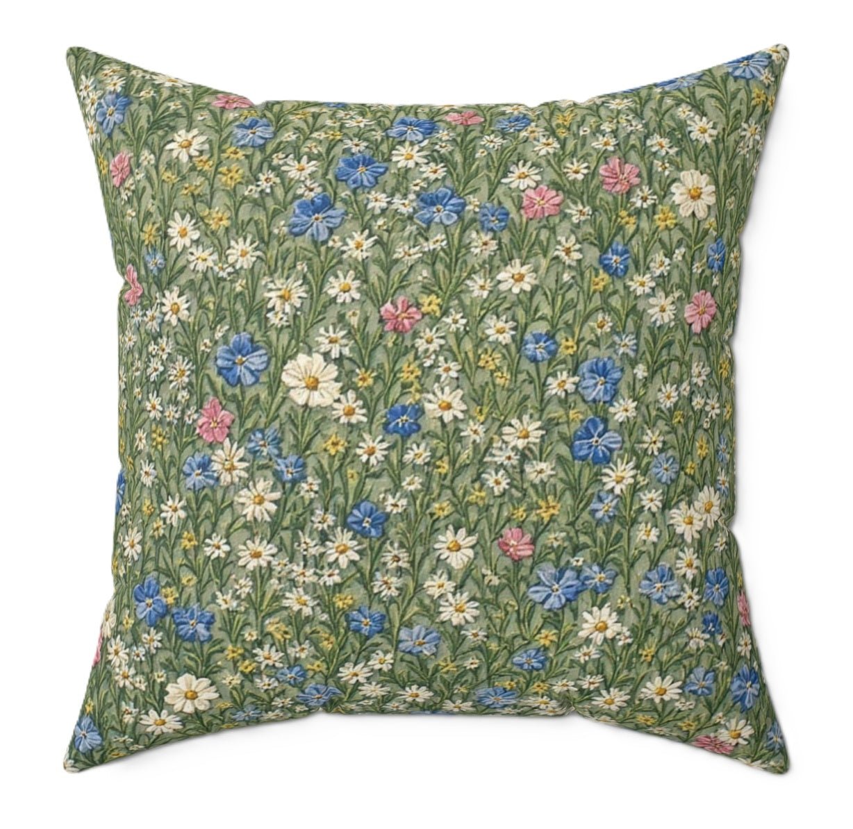 Oreiller décoratif chambre - millefleurs prairie fond vert - FlowR