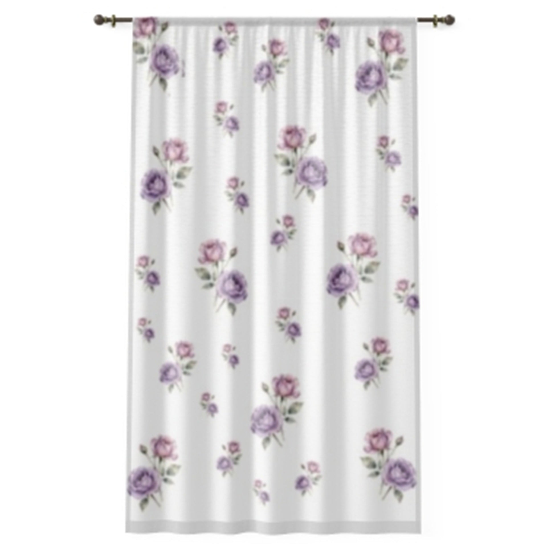 Rideau Floral Romantique – Roses Lavande en voile léger - FlowR